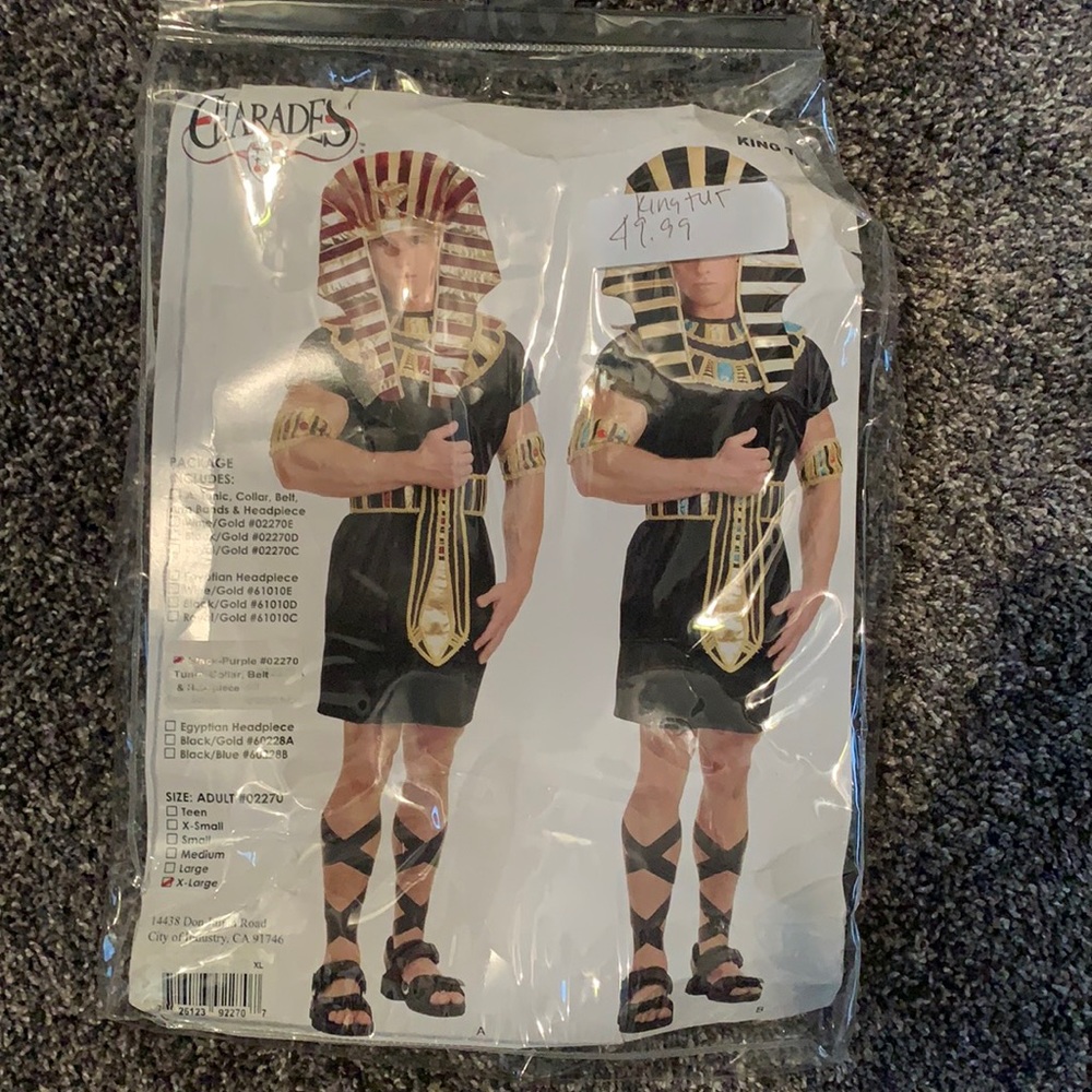 King W/extra Headpiece Tut Costume
